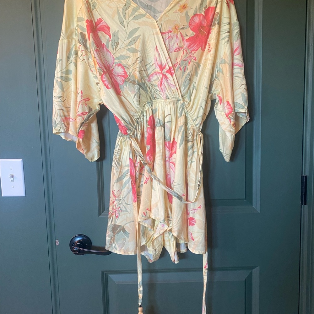 Floral Kimono Wrap front or back tie romper